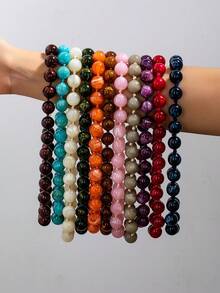 1 pieza Collar de cuentas con efecto de nube de resina geométrica redonda de estilo bohemio con broche de metal, joyería hecha a mano para uso festivo o diario - Collar de cuentas - Ver 1