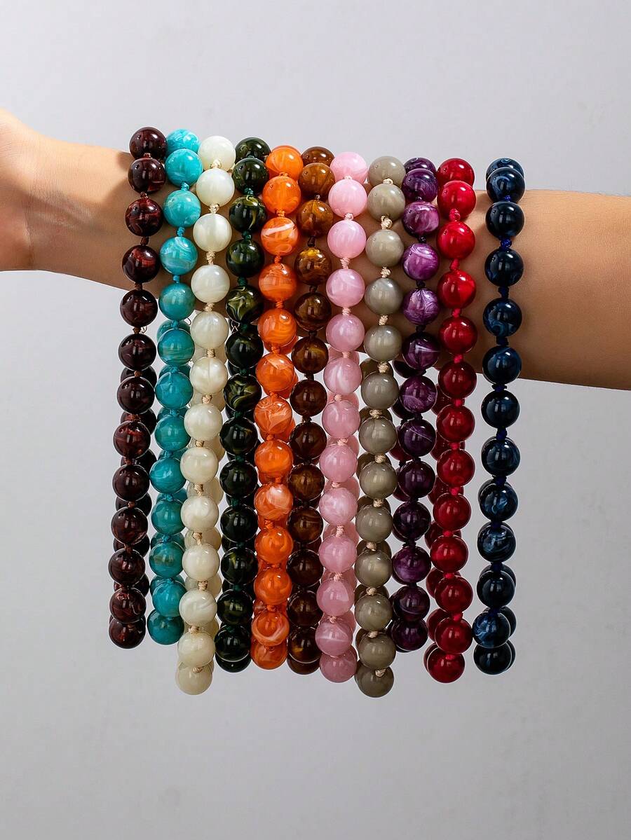 1 pieza Collar de cuentas con efecto de nube de resina geométrica redonda de estilo bohemio con broche de metal, joyería hecha a mano para uso festivo o diario - Collar de cuentas - Ver 1