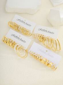 48/24/12pcs Elegant Metal Earring Set For Women, Faux Pearl Earrings, Geometric C-Shaped Stud Earrings, Suitable For Daily Wear, Parties, Holidays, Gift Set