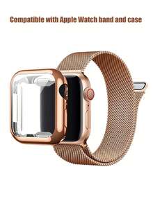 Compatible With Apple Watch Band And Case Combination Set. Stylish, Soft, Breathable, And Adjustable Loop-Style Stainless Steel Magnetic Buckle Band + Drop-Proof And Scratch-Resistant Tpu All-Round Protective Case For Men And Women. Compatible With Apple Watch Series Ultra/11/10/9/8/7/6/5/4/3/Se, 38/40/41/42/44/45/46/49mm Band And Case. - Rose Gold - View 6