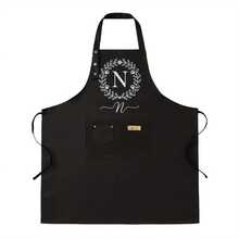 Funny Adjustable Black Chef Apron With Pockets - Heavy-Duty Kitchen Bib Apron For Men & Women, Unisex Cooking, BBQ, Grilling, Baking - Ideal Gift For Christmas, Father'S Day, Birthday, Anniversary - Durable & Easy-Clean With Adjustable Waist & Chest Pockets, Stylish Chef Design For Home Cooks & Professional Chefs - Perfect For Cooking, Grilling And Baking - Fun And Functional With Golden-Toned Hardware, Ideal For Casual Or Formal Use - Great Gift For Culinary Enthusiasts, Personalised - 黑色 - 查看 3