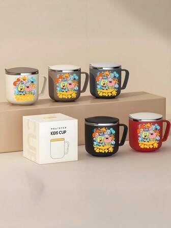  1 pieza Taza de café de acero inoxidable 304 de 400ML/13.5OZ con tapa y asa de SPONGEBOB, vaso aislado de doble capa, vaso para beber de gran capacidad portátil de doble capa, vaso para té, leche y café resistente al frío y al calor, vajilla duradera, adecuada para que los adultos la usen en la oficina, campamento al aire libre, picnic, viaje, taza de agua navideña