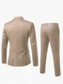 Conjunto de traje casual para hombres que incluye chaqueta y pantalones, versátil para primavera y otoño - Caqui - Ver 2