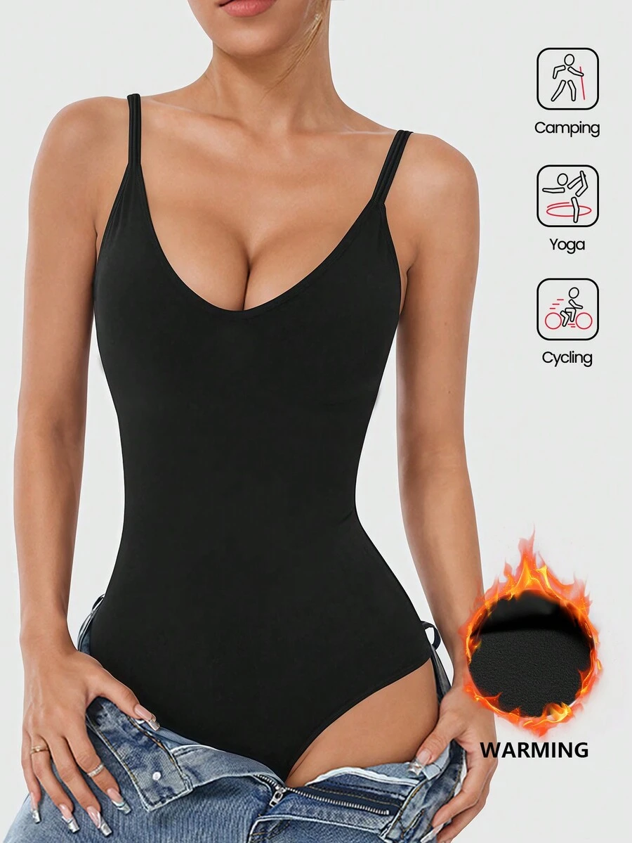 Aaseow 女士保暖长袖紧身衣，发光模式，修身剪裁，简约，通勤百搭，女士健身服 - 黑色 - 查看 1