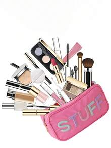 1pc Personalized Birthday Gift, Cute College Style Cosmetic Bag For Mom, Girlfriend, Nylon Material Zipper Pouch, Makeup Bag, Toiletry Bag, Ladies Girls Makeup Bag, Travel Essential, Large Capacity, Big Makeup Bag - Multicolor - View 6