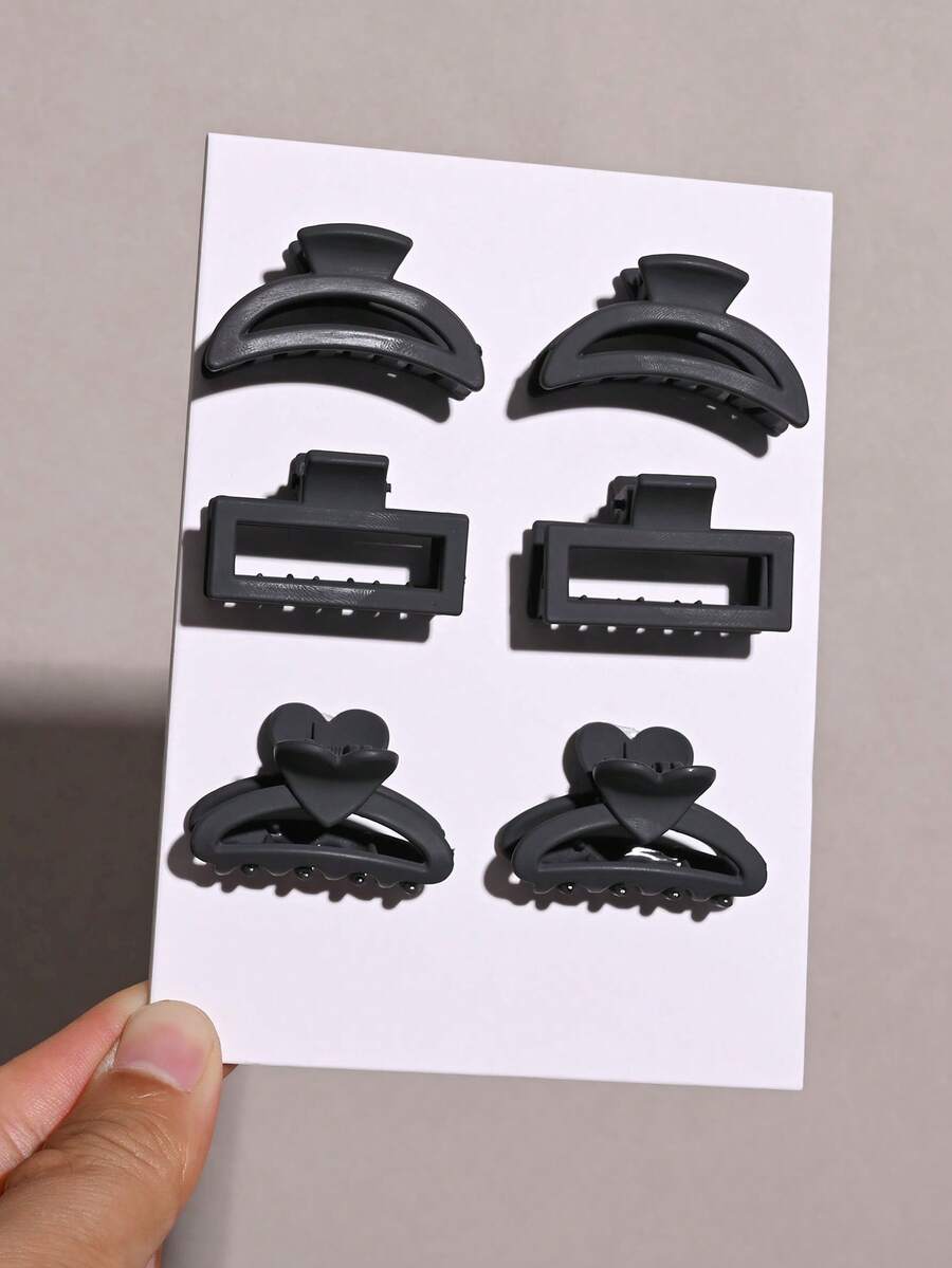 6 piezas Clips de pelo de mujer de unicolor simple, versátiles y adecuados para el uso diario, de tamaño mediano y pequeño, ideales para decorar el cabello recogido a media altura o de longitud hasta los hombros en otoño/invierno. Colores: burdeos, negro, café, caqui, blanco. Elegantes accesorios de invierno para el cabello