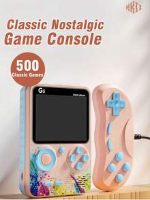 1pc Handheld Game Console Mini Nostalgic Old-Fashioned Rechargeable Cube With 500 Built-In Classic Games Adult Teenager Dormitory Leisure Decompression Toys 3-Inch Color Screen Support Connection To TV Double-Player Retro Colorful Color Matching Birthday Holiday Gift For Men Husband And Boyfriend