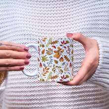 Fall Leaves Mushroom Coffee Mug: Boho Autumn Watercolor Floral - 黃白色 - 查看 1