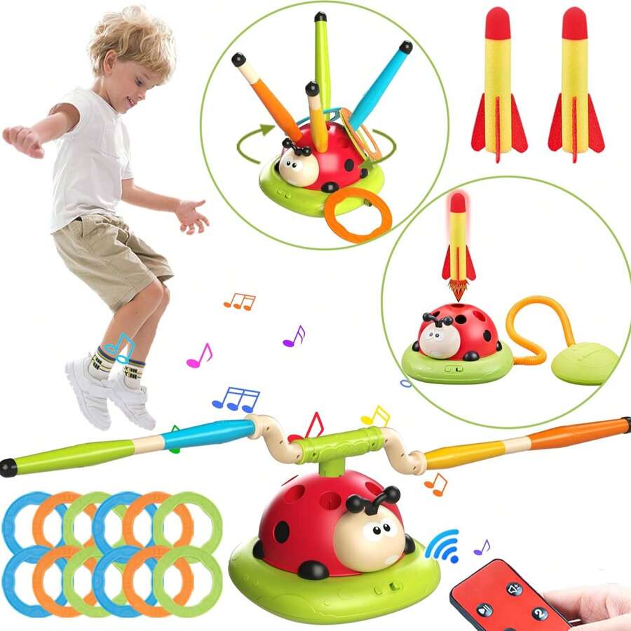 Regalo de Navidad para niños/niños pequeños | 1 pieza Máquina de saltar a la cuerda de 3 en 1 con mariquita | Juguete interactivo de juego sensorial para interiores/exteriores | Conjunto de actividad de plástico verde duradero
