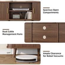 GIKPAL Fluted TV Stand For 65 Inch TV – Modern Entertainment Center With Power Outlets, Adjustable Shelves & Sliding Doors, Stylish Media Console For Living Room, Walnut - 查看 8