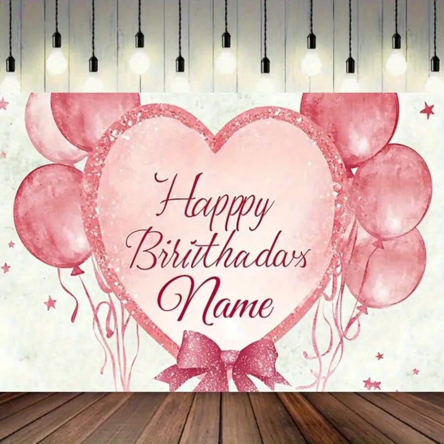 Personalizowane tło na przyjęcie urodzinowe z imieniem, ciepły, romantyczny wzór różowego serca, dekoracja na imprezę