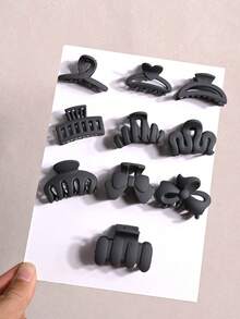 Set de 10 pinzas de pelo de unicolor minimalistas, medianas y pequeñas, para mujeres, adecuadas para peinados semi-recogidos y cabello a la altura de los hombros, sin empaque de tarjeta, elegantes pinzas de invierno para el cabello, accesorios de moda