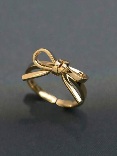 Elegant Golden Bow Love Ring, Cute Dainty Bowknot Promise Stackable Rings For Women, Suitable For Wedding Engagement Party Daily Wear,Birthday Anniversary Valentine's Day Jewelry Giftfor Her