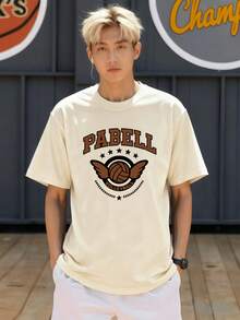 バレーボールグラフィックスポーツTシャツ軽量ジャージコットン縮み防止リラックスフィットエッセンシャル長持ち品質 - アプリコット - チェックする 1