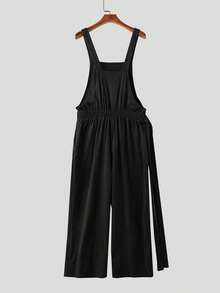 INCERUN Mens Sleeveless Strappy Bib Dungarees Rompers Casual Wide Leg Jumpsuits Fall Corduroy Long Cargo Overalls - 黑色 - 查看 5