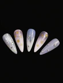 1盒圣诞美甲亮片，金色雪花美甲饰品，雪花圣诞礼物美甲设计冬季亮片美甲DIY装饰指甲 - 彩色 - 查看 6