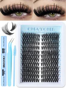 216/192 szt. puszystych, pojedynczych rzęs w kształcie litery D, kocie oko, do łączenia na lewą i prawą stronę, pojedyncze rzęsy 80/100D DIY, bardzo grube, naturalne, trwałe, ultralekkie, ultramiękkie, wielokrotnego użytku, zestaw do przedłużania rzęs, klej i uszczelniacz, pęseta do rzęs, szczoteczka do rzęs, odpowiednie dla początkujących, do użytku domowego, na co dzień, na imprezy, w podróży i na festiwale muzyczne