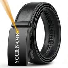 Personalized Belt Men Gift Engraved Custom Name LOGO Automatic Buckle Belts 120 130 140cm Plus Size Letter Gift For Him Men - Multicolor - View 1