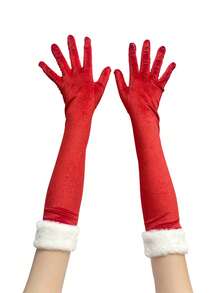 1 Đôi Găng tay Giáng sinh dài tay màu đỏ cho ông già Noel, Găng tay nhung cho tiệc tùng, Mùa thu / Đông - Nhiều màu - Xem 5