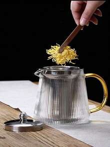1pc Glass Teapot With Stainless Steel Tea Infuser, Dual-Use For Steeping And Boiling Herbal Tea, Home Use Heat-Resistant Teapot With Vertical Stripes, Can Be Used On Stove - Multicolor - View 9
