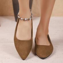 Women's Pointed Toe Flats, Suitable For Outdoor, Office, Fashion Solid Color Warm Lining Shoes For Autumn/Winter