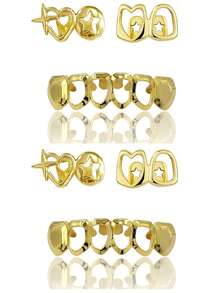 THATBOY 3pcs/Set Fashionable Hollow Heart & Star Tooth Grillz, DIY Combination Hollow Open Face Hiphop Tooth Jewelry Set, Suitable For Festivals, Parties, And Daily Wear