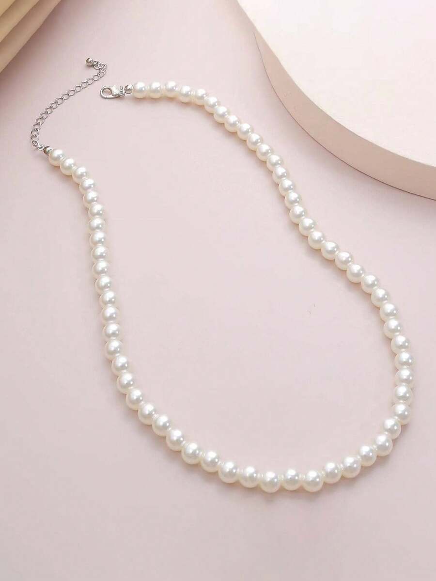 Faux Pearl Beaded Necklace - 白色 - 查看 1