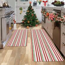 1/2/3 piezas Alfombras de cocina a rayas sencillas de Navidad - Diseño a rayas exquisito en rojo, verde y blanco - Decoración navideña, alfombra de cocina, felpudo, juego de alfombras para dormitorio y cocina, entrada, comedor, sala de estar, regalo - Multicolor - Ver 7