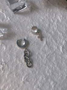 1PC/2PCS Stainless Steel Ear Hoop Chain Dangle Cross Earring Punk Style Ear Clip Ear Lobe Men's Earring Fashion Jewelry