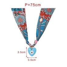1pc Vintage Bohemian Style Scarf Necklace, Heart & Evil Eye Pendant Necklace, Colorful Silk Necklace, Suitable For Women Casual, Holiday, Beach