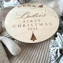 1 pieza Adorno personalizado, decoración de árbol de Navidad personalizada, decoración de Navidad de madera, nombre grabado con láser, pequeño accesorio, etiqueta de regalo, su logotipo, decoración personalizada con nombre, multifuncional, decorativa, letras, de moda, ordenada, moderna, de color vibrante, linda, encantadora, casual, personalizada, única, regalo para bebé, regalo ideal para él, regalo ideal para ella, hijo, hija, editado