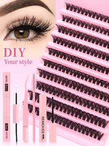 Kit extensii gene 200 buc (50D) D Curling 8-16MM Mix Gene DIY pentru partea inferioară a genelor, volum mare, gene individuale moi, cluster, creează un aspect pufos, natural și subțire acasă, lipici pentru gene DIY de lungă durată, îndepărtare a lipiciului DIY, pensetă pentru gene DIY, kit extensii gene DIY, gene individuale cluster, gene cu lipire, îndepărtare și sigilare gene și pensulă aplicator pentru auto-aplicare acasă.