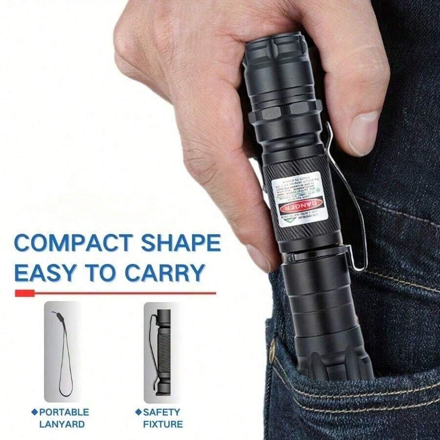 Tactical Flashlight With Laser Pointer, Portable Design, Adjustable Focus, Multi-Mode USB Rechargeable Lithium Polymer Battery, Suitable For Both Indoor And Outdoor Use,  Grip Design, Textured Anti-Slip Handle, Rechargeable Flashlight