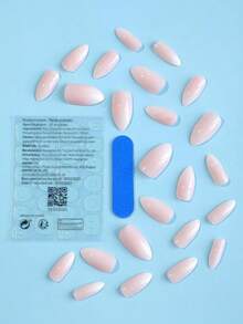 24pcs Medium Almond Shaped White Edged Press-On Nails, Minimalist Style, Elegant & Fashionable, Glossy Finish, Full Coverage, Suitable For Women & Girls For Daily Wear And Workplace, Nail Art Accessories - 白色 - 查看 4