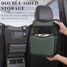 Car Organizer Storage Between Seats, Leather Large Capacity Automobile Handbag Hanging Store Content Bag, Auto Console Organizer Holder For Snack Phone Document Storages, Car Accessories (Black) - Green - View 6
