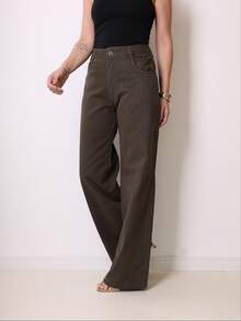 Women's Wide Leg Jeans, High Waist, Butt Lifting, 2025 - 軍綠色 - 查看 2