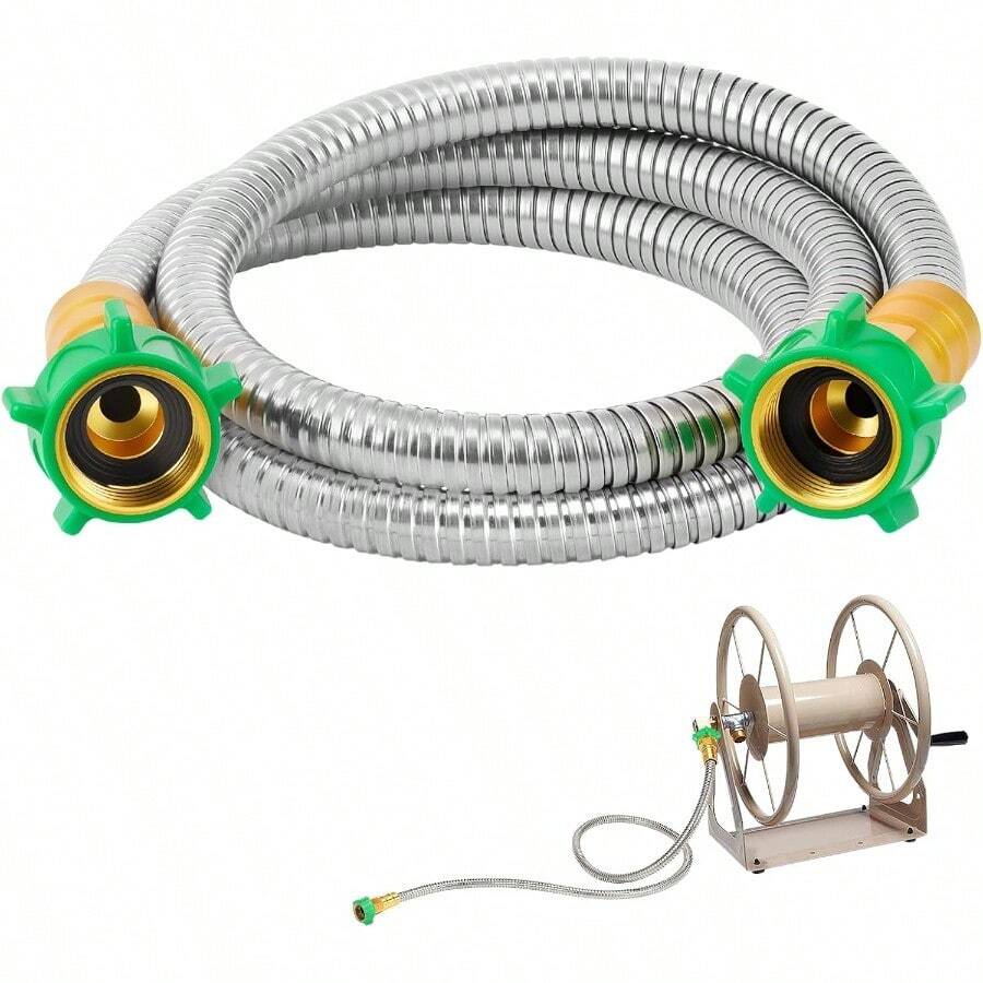 3ft Short Garden Hose With Female To Female Connector Metal Leakproof Leader Hose For Hose Reel Heavy Duty 304 Stainless Steel Flexible Hose For Outdoor Garden Watering Car Pet Cleaning - 5英尺 - 查看 1