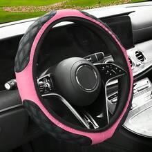 6pcs Car Steering Wheel Cover Set, Bicolor Rhombus Bubble Design, Fits 14.5-15 Inch Steering Wheel, Handbrake Cover, Gear Shift Cover, Shoulder Pad, Seat Belt Decor, Car Interior Accessories