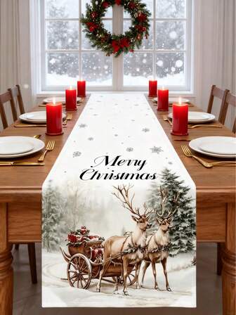 Christmas Table Runner Reindeer Holly Leaf Berries Merry Christmas Lights 13 X 72 Inch Winter Xmas Home Kitchen Dining Table Supplies Party Decor Christmas Decorations Home Christmas Gifts Christmas Decor