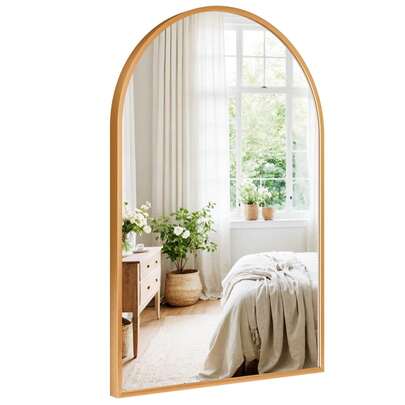 Dripex 50 X 75cm Arched Mirror, Arched Wall Mounted Mirror Home Decorative Bathroom Bedroom Living Room Dressing, Gold
