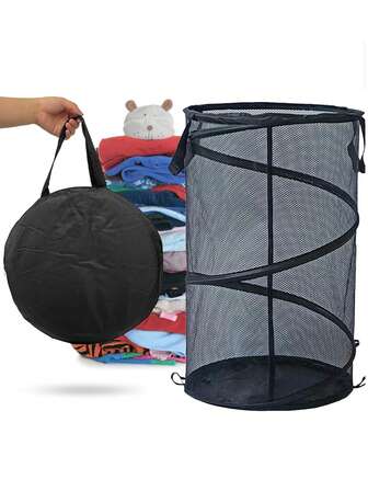 1pc Black Mesh Laundry Hamper Large Capacity Popup Laundry Basket With Handles Foldable Clothes Storage Organizer For Laundry Room, Bathroom, Kids Room, College Dorm, Travel, Storage Organizer