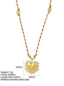 1pc Y2K Style Thanksgiving Colorful Handmade Rope Necklace With Stainless Steel Gold Heart Pendant, Suitable For Thanksgiving, Christmas Gifts And Wear - Multicolor - View 29