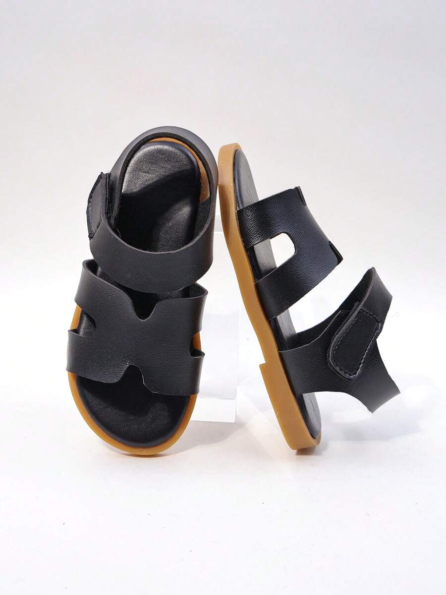 1 Pair Children's Fashion Casual Cute Non-Slip Durable Outdoor Metal Buckle Sandals, Kids Beach Slippers - Black - View 1