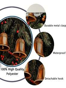 1/4 Stücke Weihnachts-Stechpalme & Tannenzapfen Glocke Muster wasserdichter Duschvorhang Set mit 12 Haken, geeignet für Fenster, Badezimmer, verschiedene Größen erhältlich