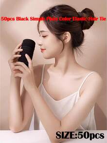 50pcs Black Simple Plain Color Elastic Hair Tie,50PCS Black Seamless Elastic Hair Bands For Women – Durable, High Stretch Solid Color Hair Ties | Enhance Style And Elegance For Parties, Birthdays, Vacation, Music Festivals, Halloween Or Sports Activities | Cute, Casual, And Versatile | Anti-Allergy, Non-Fading, Washable – 1PC Limit
