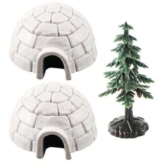 18/3Pcs Christmas Miniature Village Accessories Artificial Realistic Ice House Figurine And Green Tree Model For Winter Holiday Desktop Decor