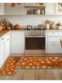 Dywan kuchenny z jesiennym motywem dyni, zmywalny, cienki i łatwy w czyszczeniu, antypoślizgowy, antypoślizgowy. Nadaje się do kuchni, łazienki, sypialni, przedpokoju, umywalki, łazienki, przedpokoju, do użytku wewnątrz i na zewnątrz.