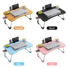 Tomnk Folding Lap Desk With Cup Holder, Portable Laptop Stand For Bed Laptop Desk Bed Table Tray With Drawer, Eating Table For Bed Sofa Couch Floor