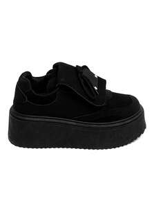 Baskets Compensating In Suede Avec Large Languette And Semelle Plateforme - Black - View 2