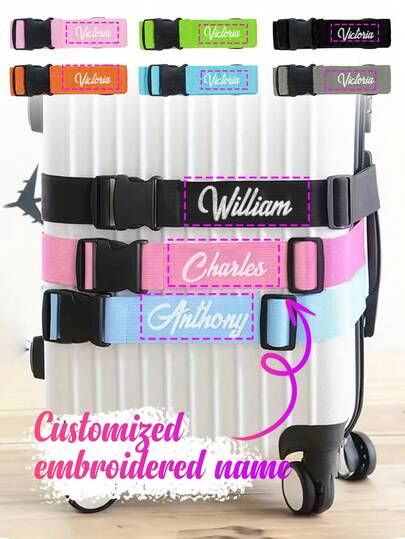 1pc Custom Embroidered Luggage Strap - Customizable Name, Text, Luggage Packing Strap Anti-Theft Multi-Function Hanging Buckle, Sturdy Closure Design, Durable Outer Strap, Outdoor Sports Fixing Strap, Portable Travel Anti-Theft Buckle Luggage Strap, Jacket Clip, Backpack Clothes Clip, Bag Clip For Carrying Support, Available In A Variety Of Colors, Travel Essentials, Gifts For Friends And Family Who Love Traveling